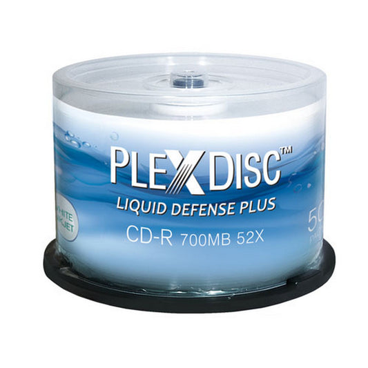 PlexDisc LDP CD-R, 700MB, 48x, für Tintenstrahldrucker, wasserfest, glänzend, 50 Disc cakebox