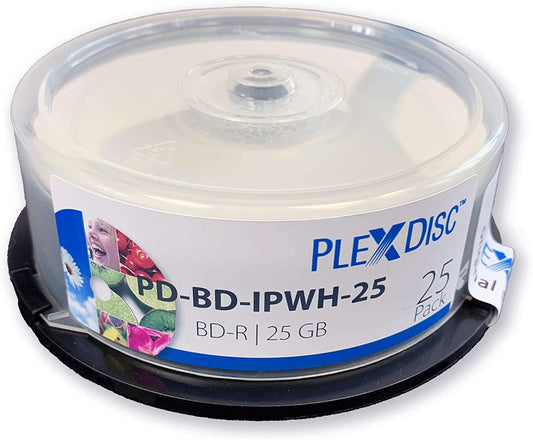 PlexDisc BD-R, 25GB, 6x, für Tintenstrahldrucker, 25 Disc cakebox