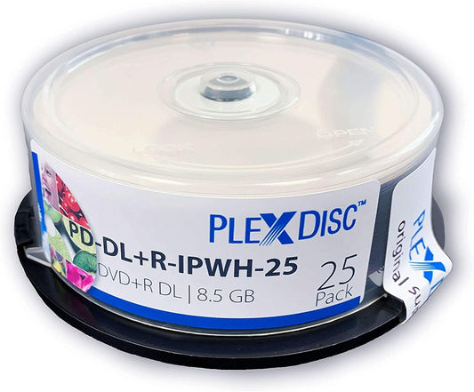 PlexDisc DVD+R DL, 8.5GB, 8x, für Tintenstrahldrucker, 25 Disc cakebox