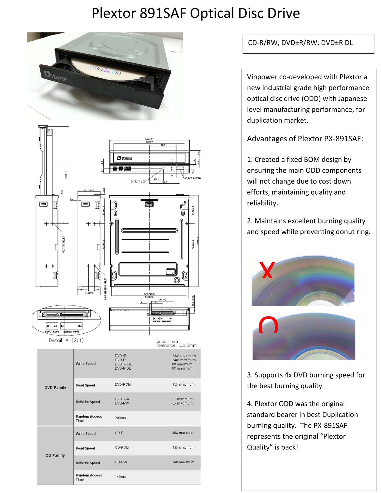 Plextor PX-891SAF DVD/RW-Recorder, 24x, SATA, Dual Layer, bulk