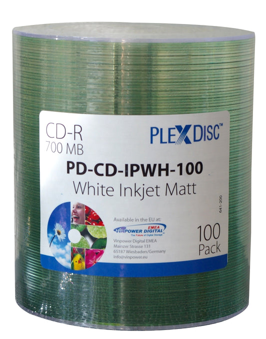 PlexDisc CD-R, 700MB, 48x, für Tintenstrahldrucker, 100 Disc shrink