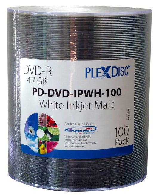 PlexDisc DVD-R, 4.7GB, 16x, für Tintenstrahldrucker, 100 Disc shrink