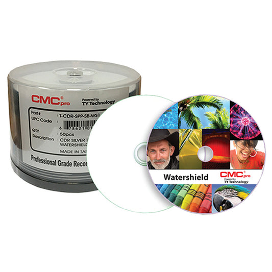 Taiyo Yuden watershield CD-R, 700MB, 48x, für Tintenstrahldrucker, 50 Discs cakebox
