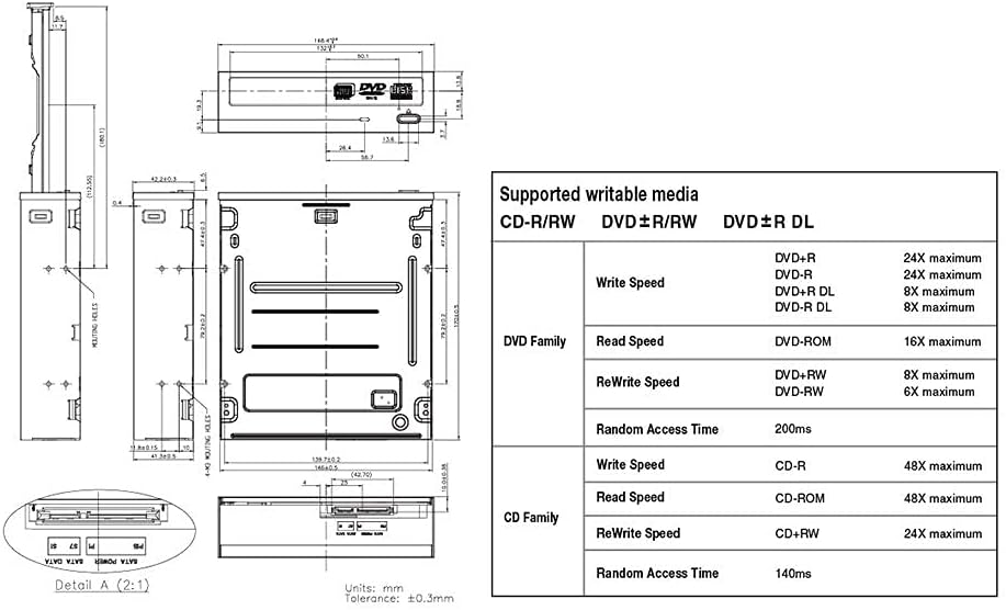 Optiarc AD-5290S, DVD/RW-Recorder, 24x, SATA, Dual Layer, extern, USB3.2