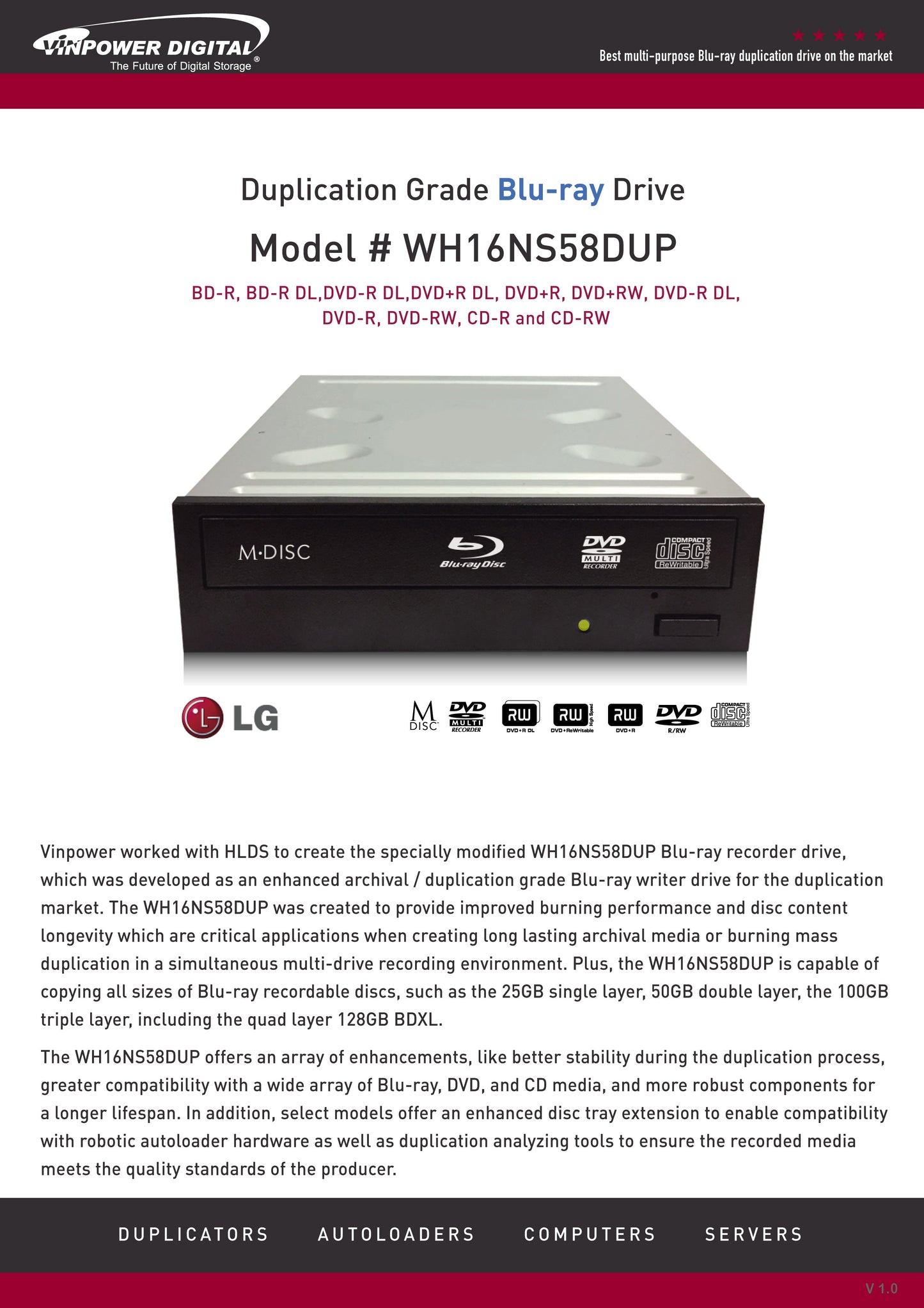 Vinpower WH16NS58DUP, Blu-ray Recorder, 16x, SATA, BDXL, external, USB3.2