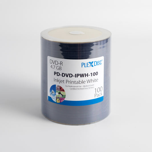 PlexDisc DVD-R, 4.7GB, 16x, for inkjet printers, 100 disc shrink